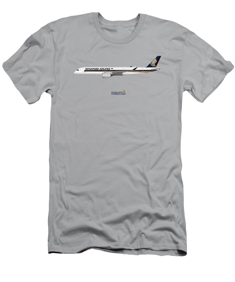 Airbus T-Shirt featuring the digital art Illustration of Singapore Airlines Airbus A350 - Blue Version by Steve H Clark Photography