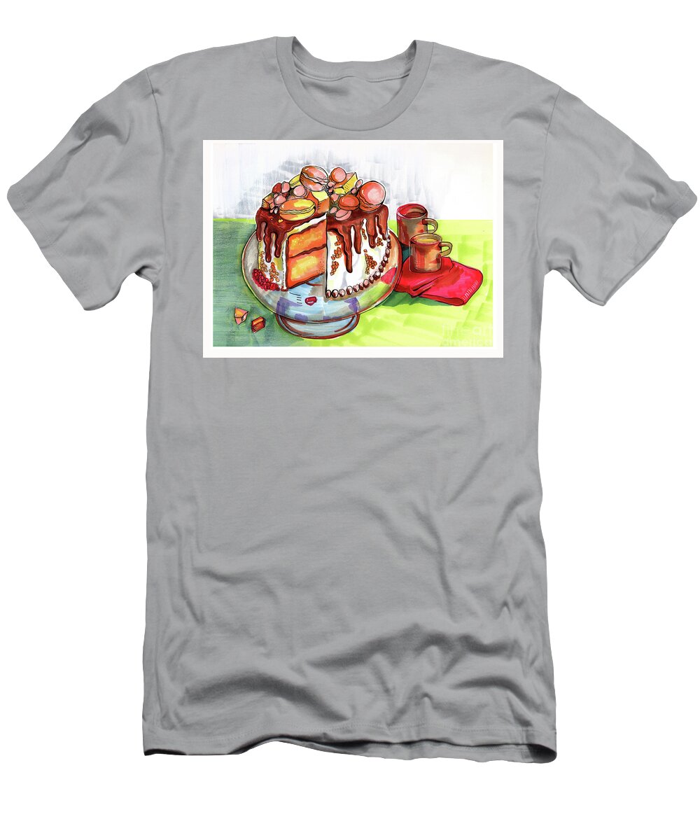 Dessert T-Shirt featuring the drawing Illustration Of Winter Party Cake by Ariadna De Raadt