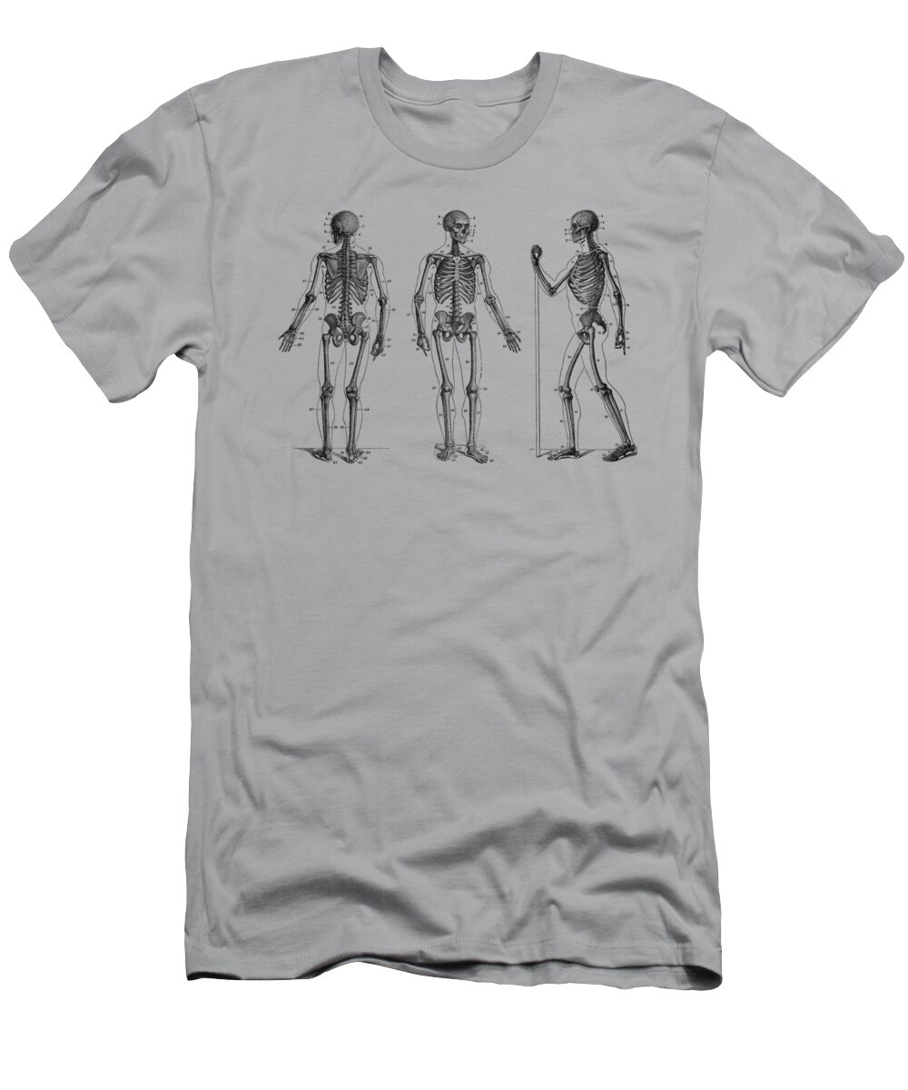 Skeleton T-Shirt featuring the drawing In Motion Skeletal Diagram - Vintage Anatomy Print by Vintage Anatomy Prints