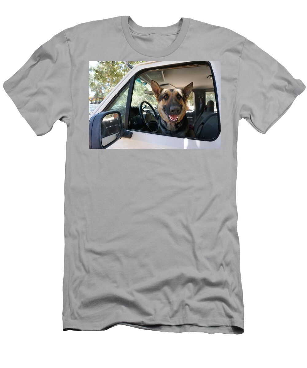 German Shepherd T-Shirt featuring the photograph In The Driver's Seat by Julia Ivanovna Willhite