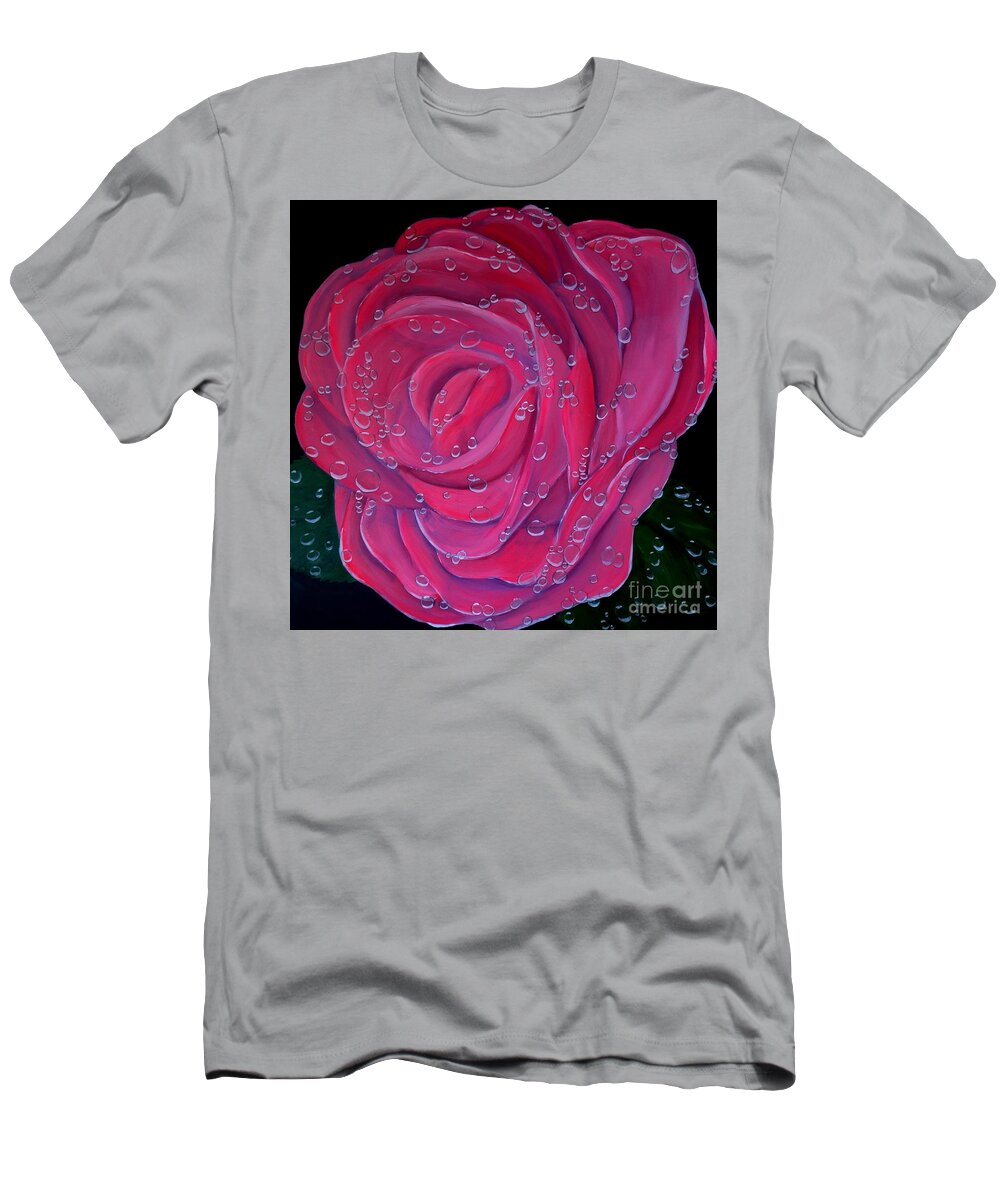 Pink Rose T-Shirt featuring the painting In the Pink by Karen Jane Jones