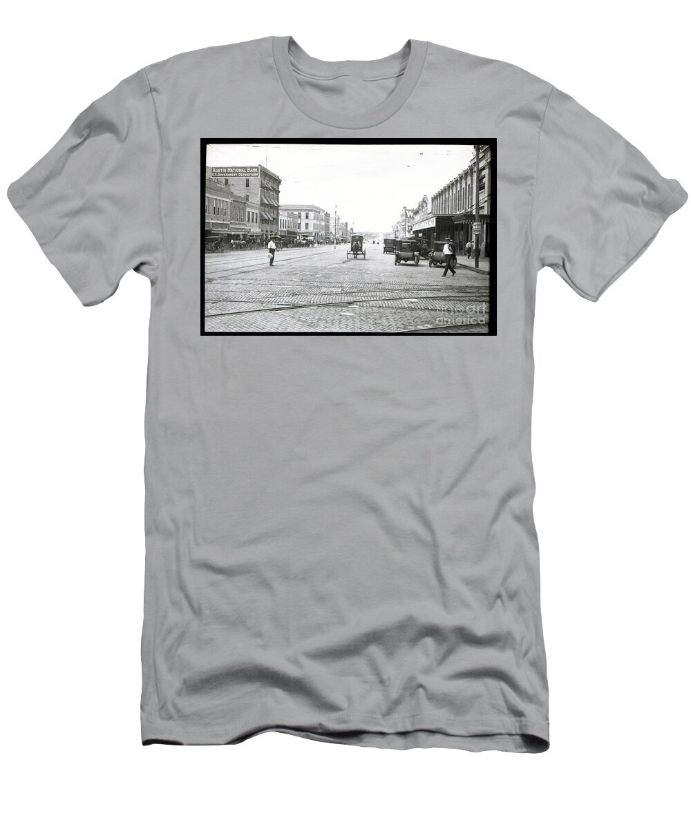 Historic T-Shirt featuring the photograph In this historic Austin, Texas picture you can see downtown Congress Avenue looking to south Austin by Dan Herron