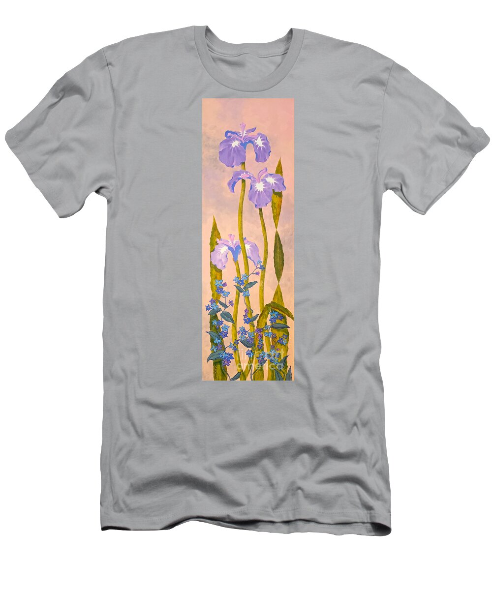 Iris And Forgetmenots T-Shirt featuring the painting Iris and Forgetmenots by Teresa Ascone