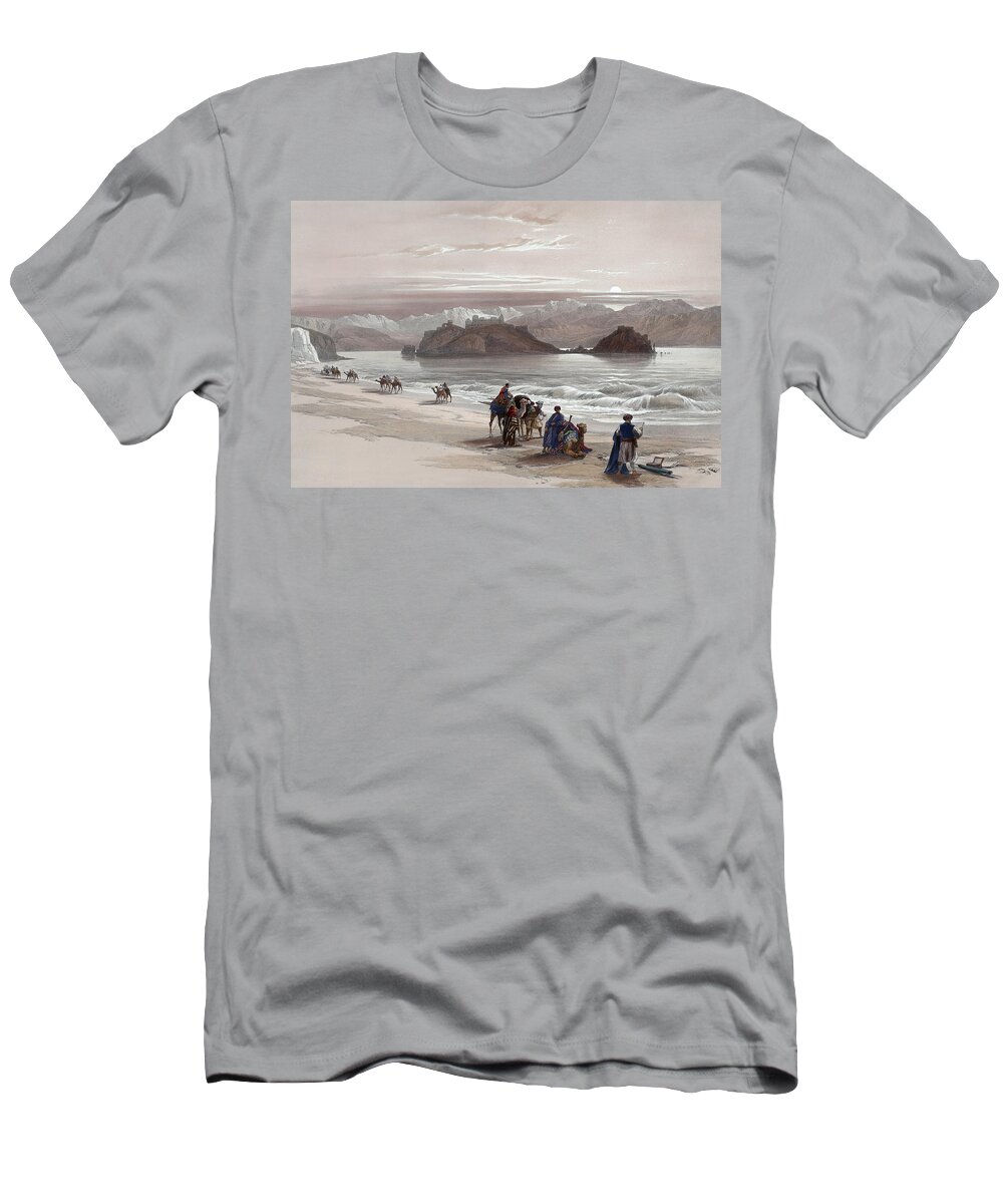Holy T-Shirt featuring the painting Isle of Graia Gulf of Akabah Arabia Petraea Feby 27th 1839 by Munir Alawi