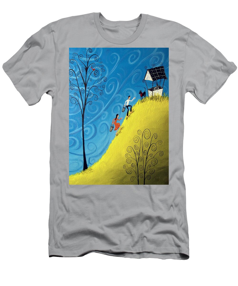 Art T-Shirt featuring the painting Jack And Jill - whimsical storybook landscape by Debbie Criswell
