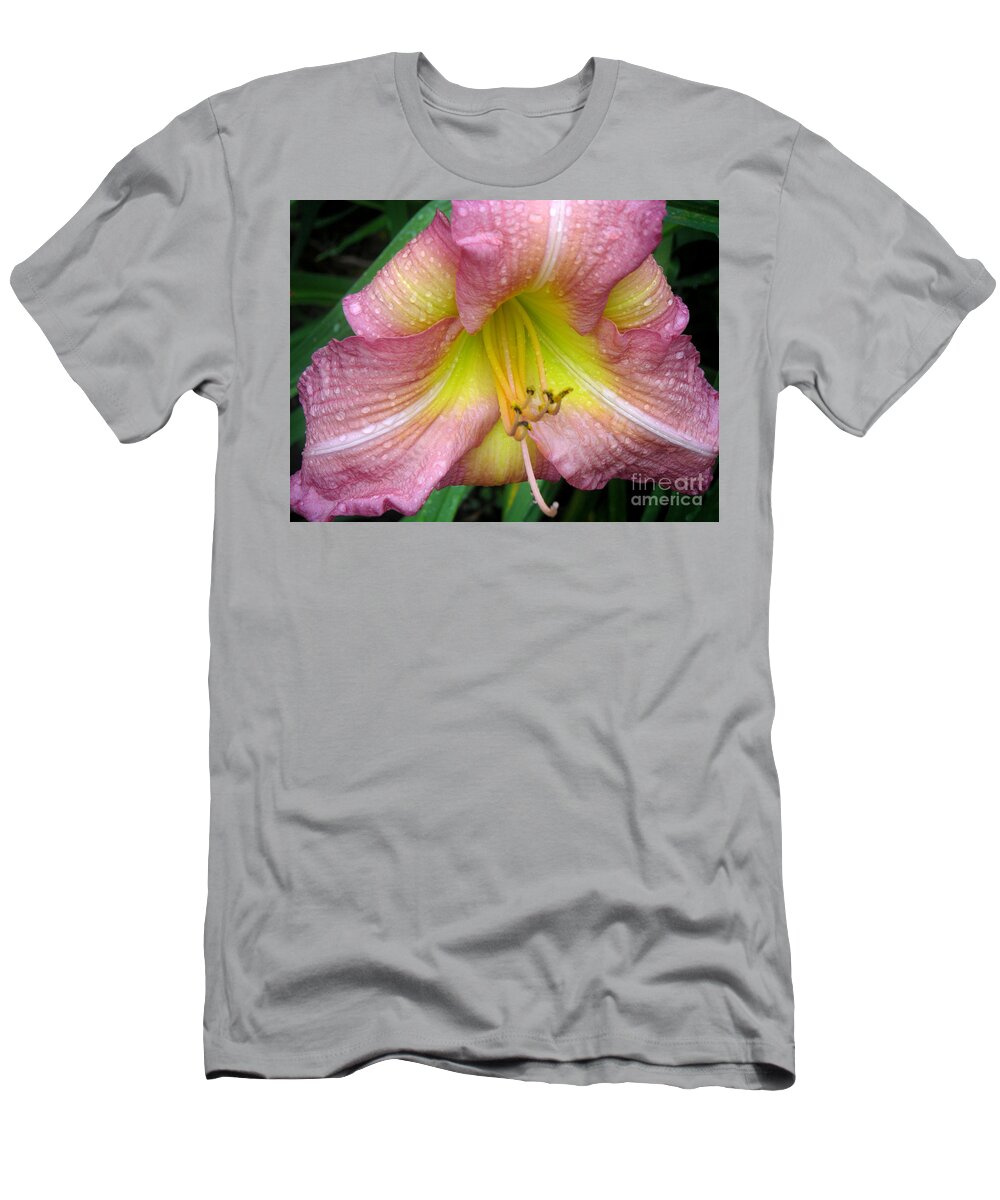 Nature T-Shirt featuring the photograph Jacqueline's Garden - Lily Glistening Thrice by Lucyna A M Green