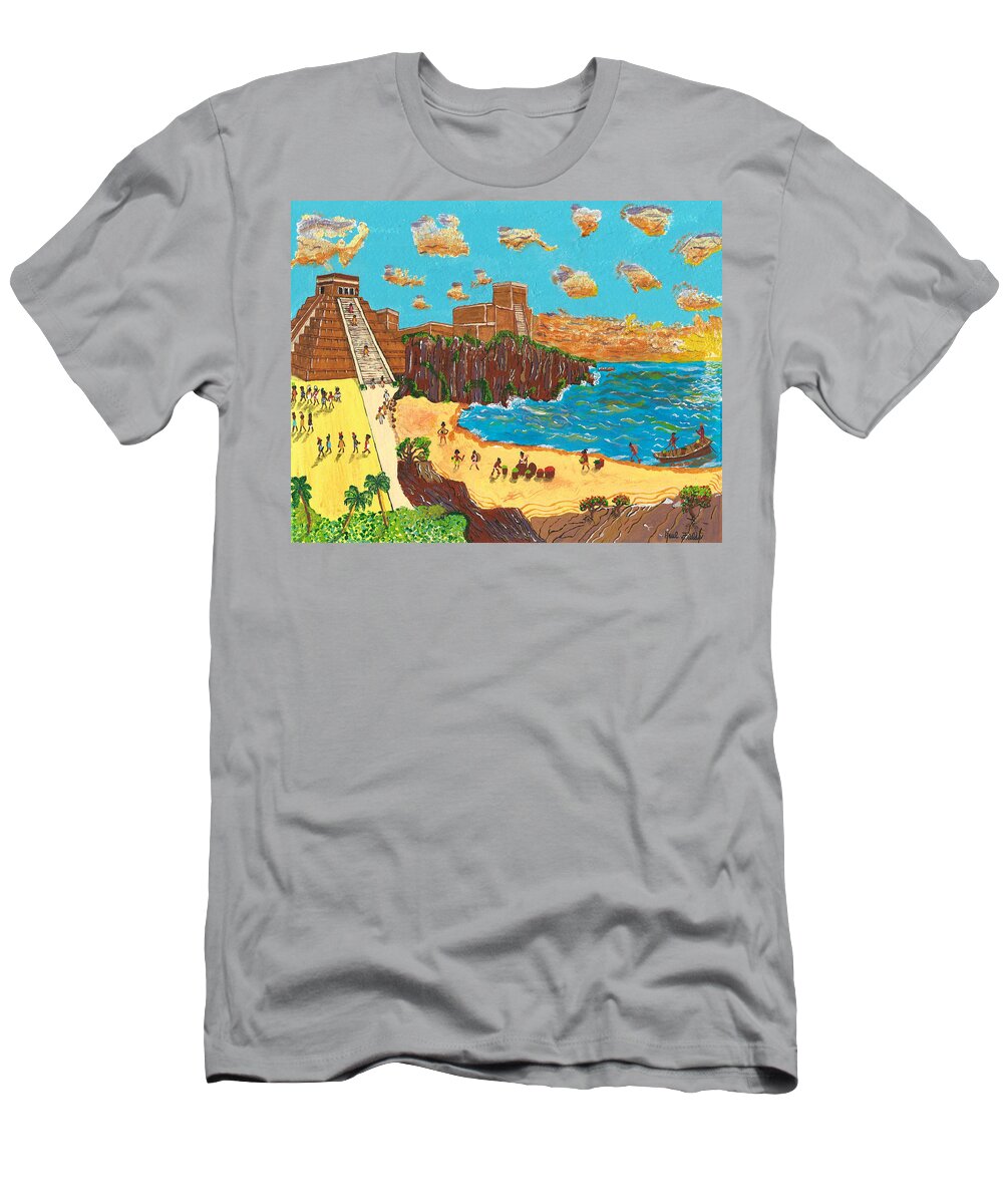 Aztec T-Shirt featuring the painting January Pyramid By The Bay by Paul Fields