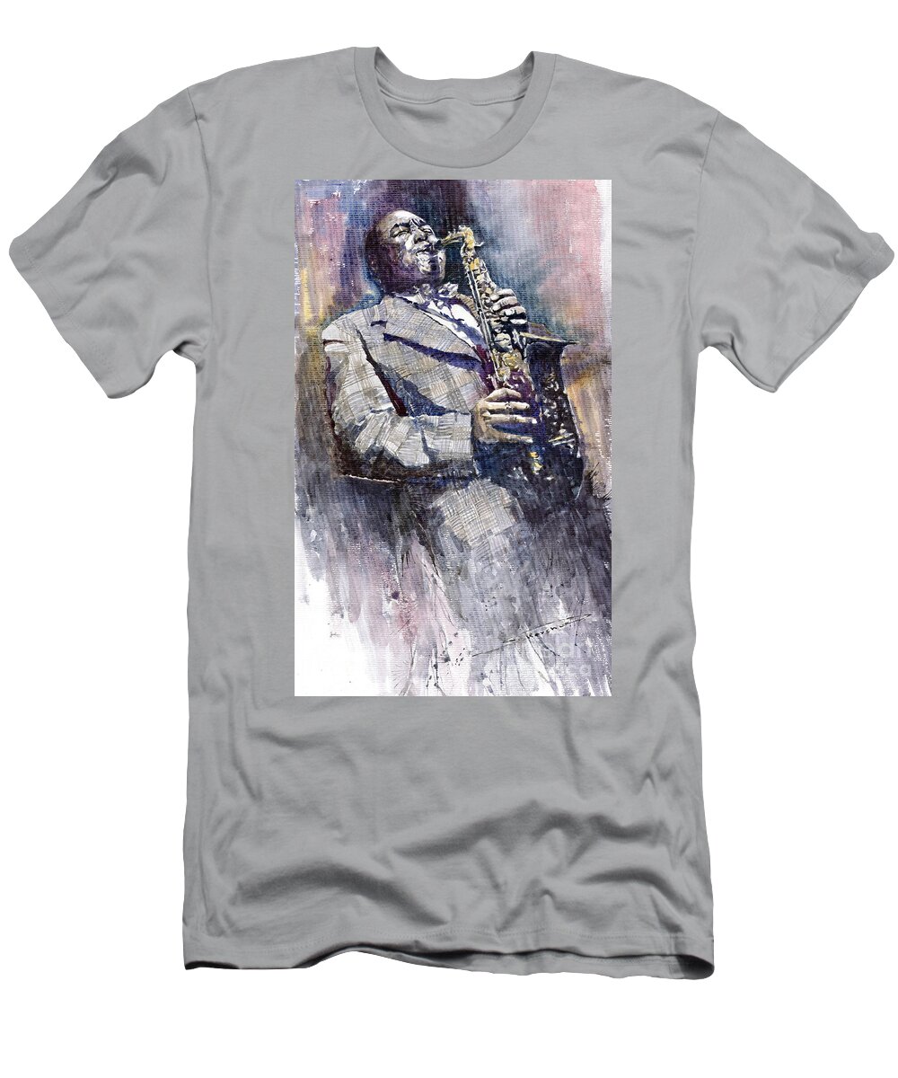 Watercolor T-Shirt featuring the painting Jazz Saxophonist Charlie Parker by Yuriy Shevchuk