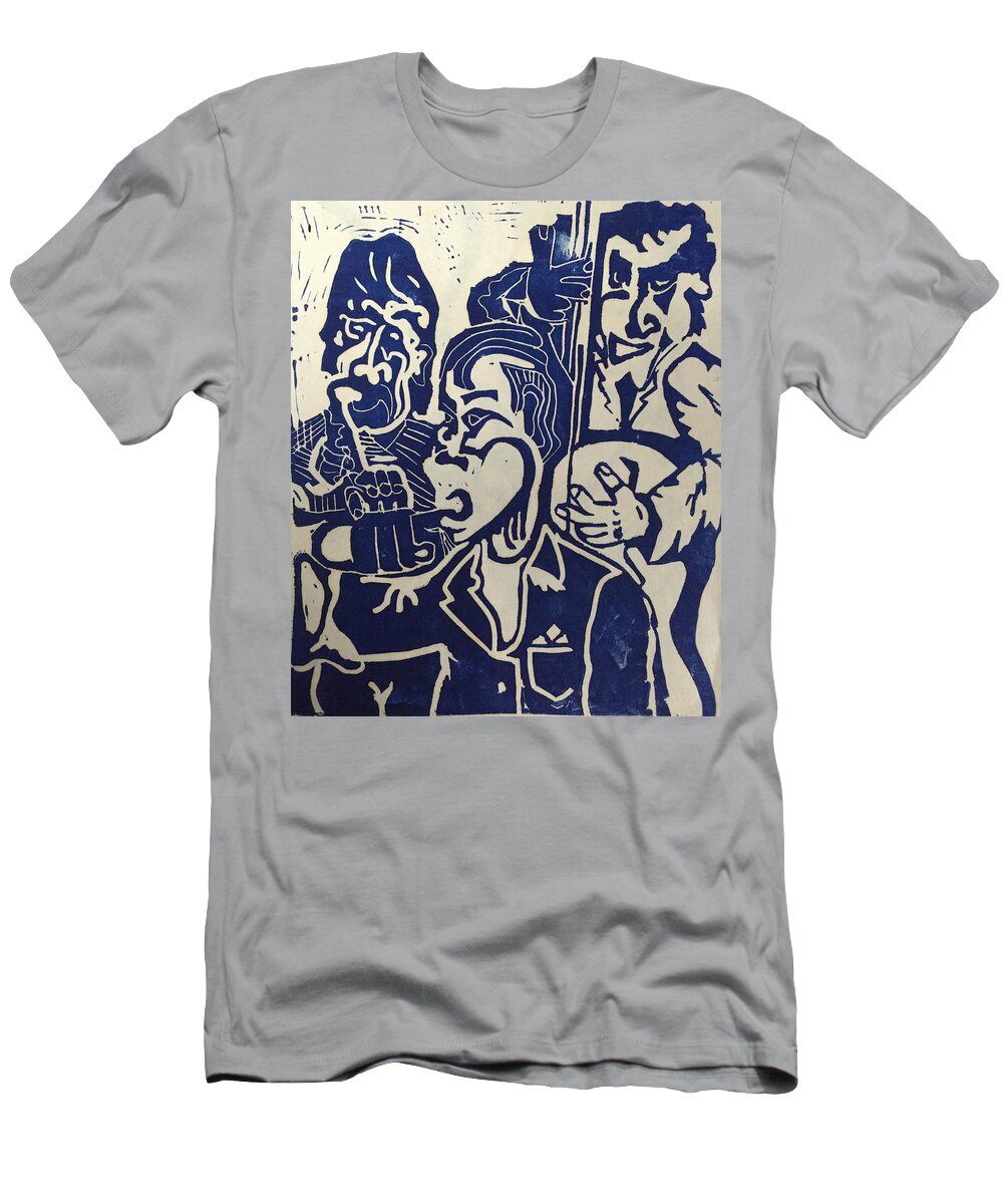Trumpet T-Shirt featuring the relief Jazz Trio by Jame Hayes