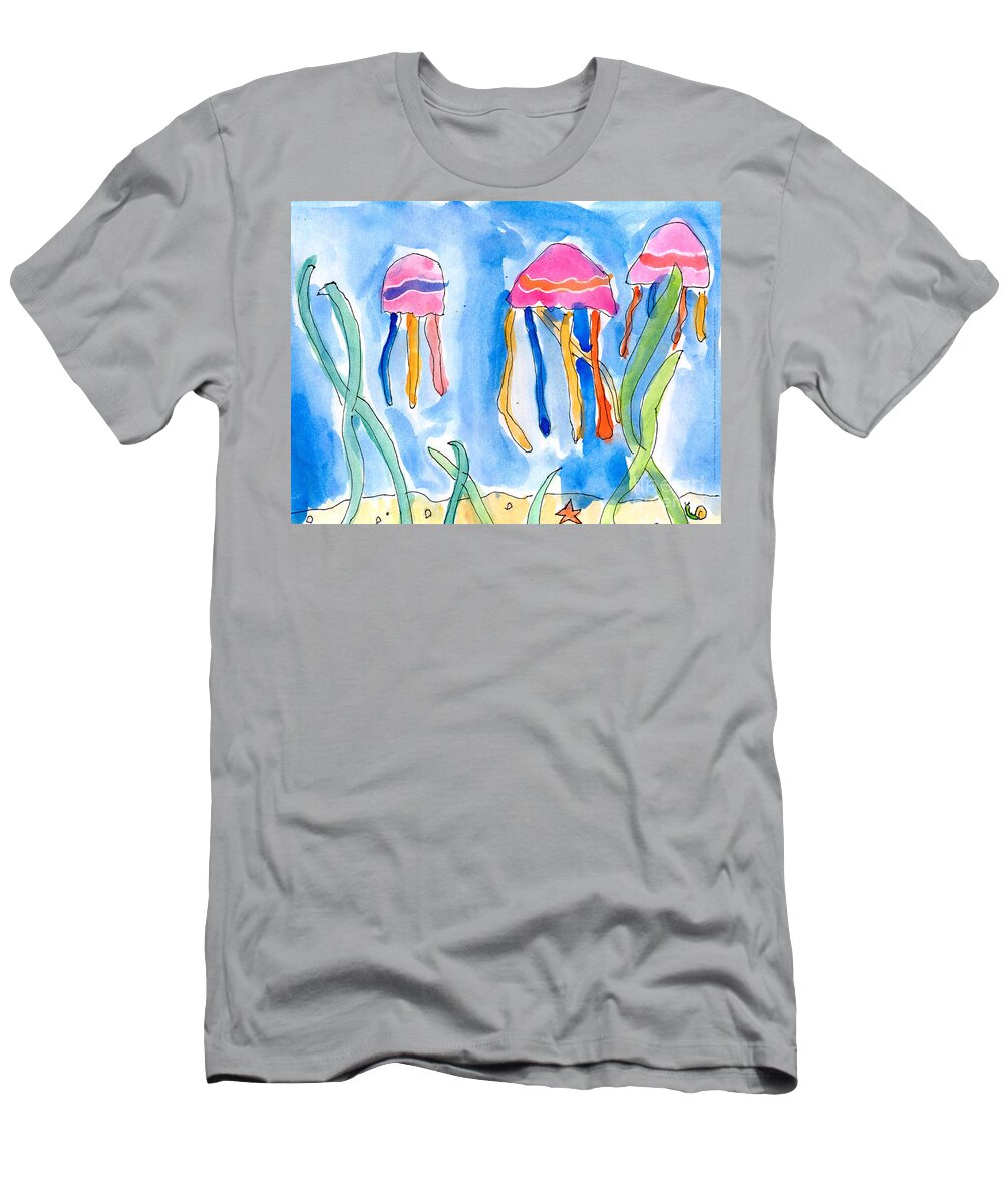 Undersea T-Shirt featuring the painting Jellyfish by Emily Graham Age Six