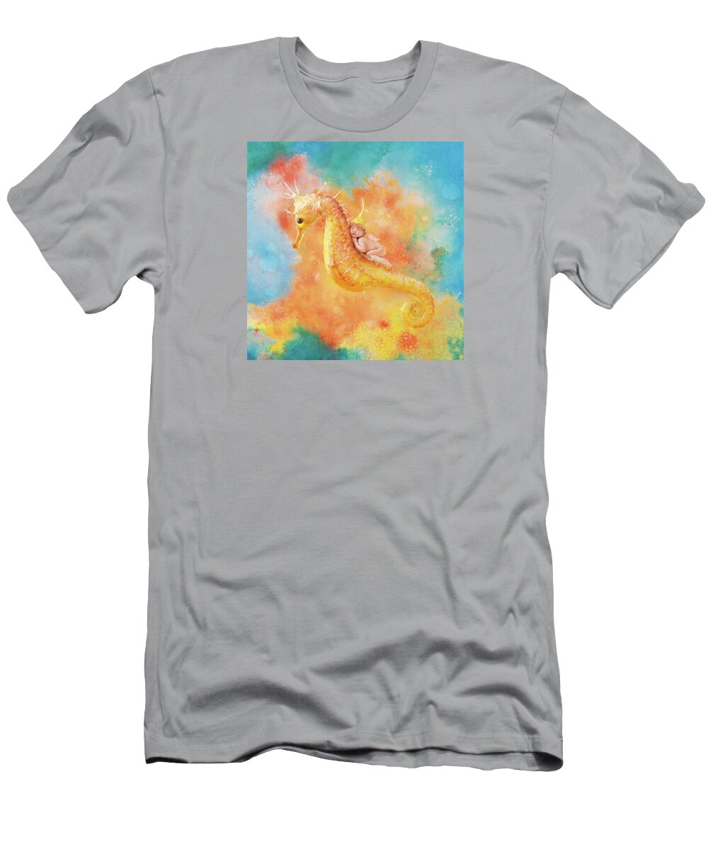 Under The Sea T-Shirt featuring the photograph Jessabella riding a Seahorse by Anne Geddes