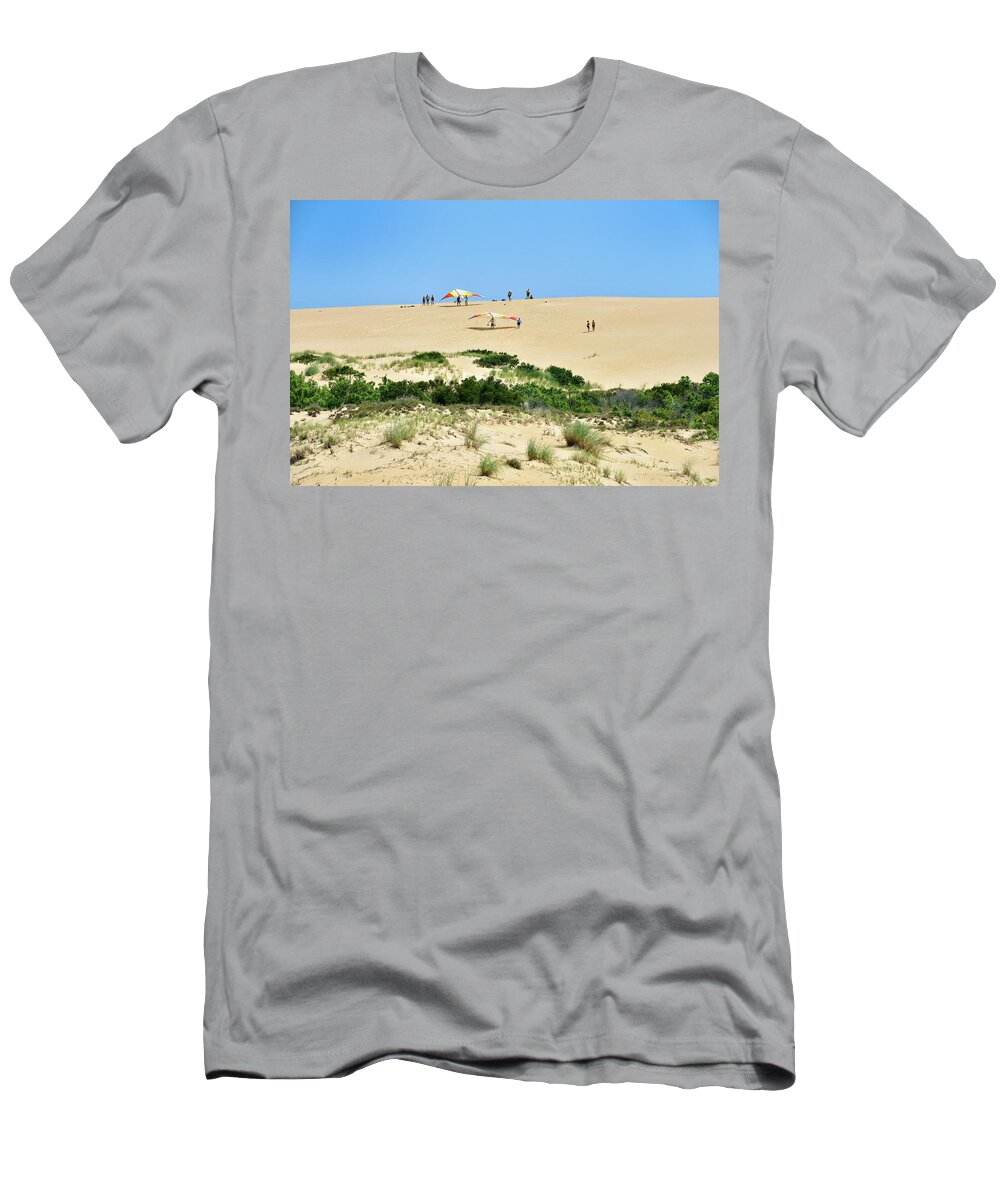 Hang Gliding Lessons T-Shirt featuring the photograph Jockey's Ridge State Park - Hang Gliding by Brendan Reals