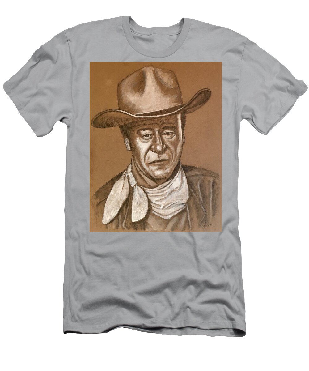 Drawing T-Shirt featuring the mixed media John Wayne by Bern Miller