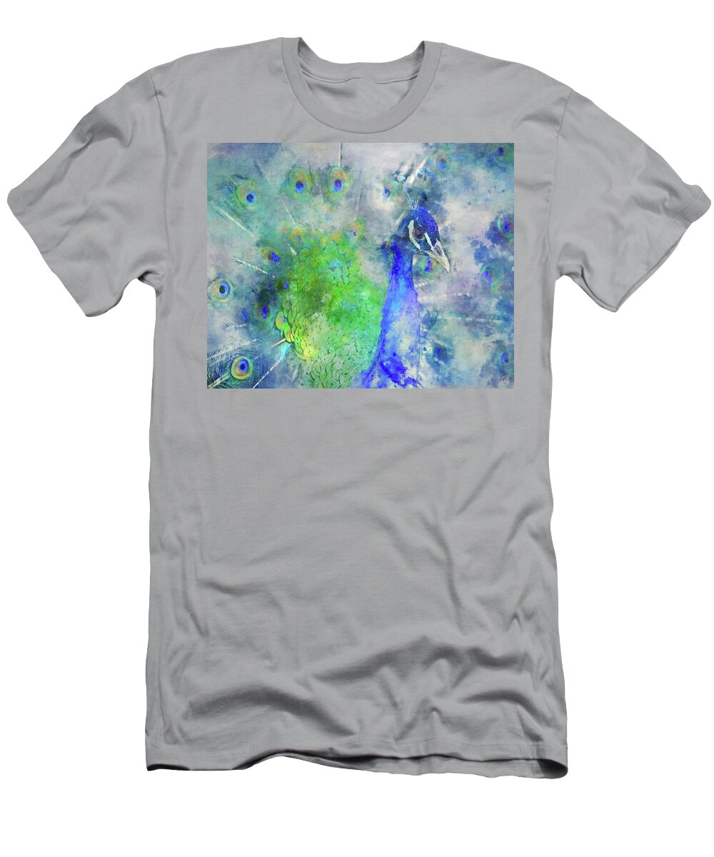 Peacock T-Shirt featuring the mixed media Just Plain Fancy by Teresa Wilson