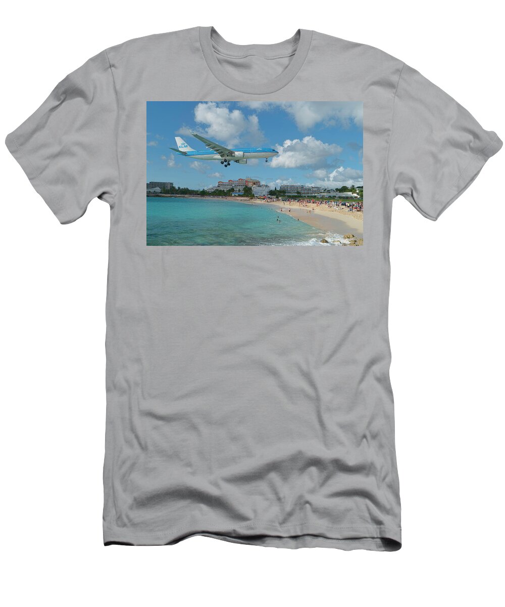 Klm T-Shirt featuring the photograph K L M at St. Maarten Airport by David Gleeson