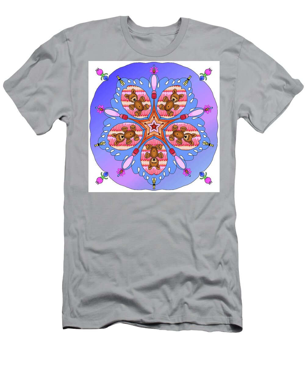 Kaleidoscope T-Shirt featuring the digital art Kaleidoscope of bears and bees by Debra Baldwin