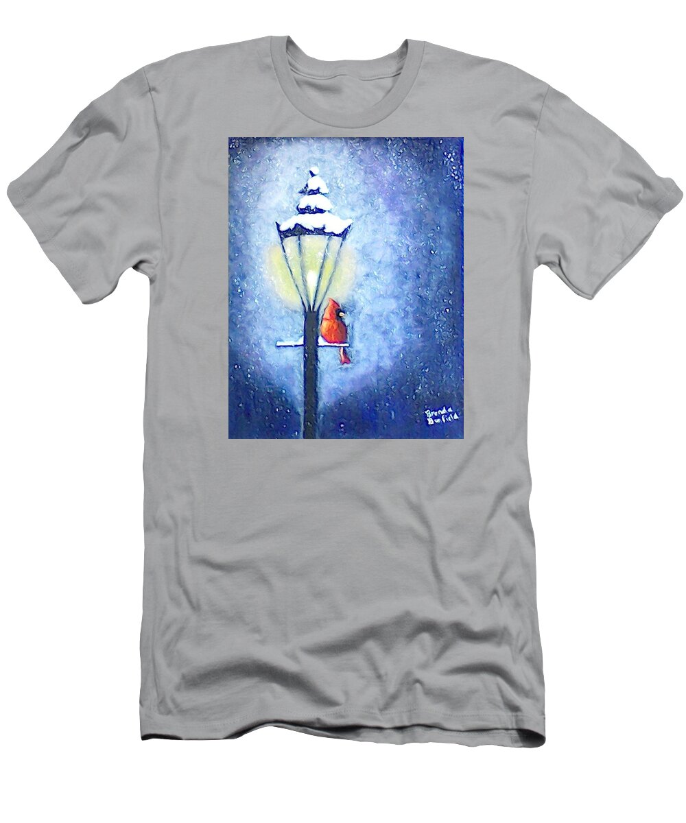 Lamp T-Shirt featuring the painting Keeping Warm by Brenda Bonfield
