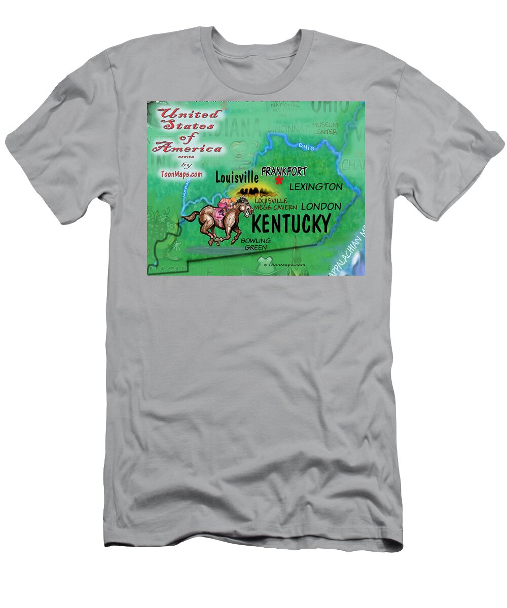 Kentucky T-Shirt featuring the digital art Kentucky Fun Map by Kevin Middleton