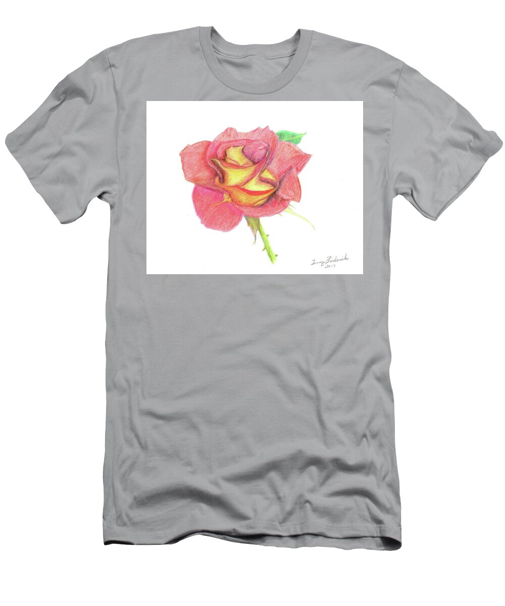 Rose T-Shirt featuring the drawing Ketchup and Mustard Rose by Terry Frederick
