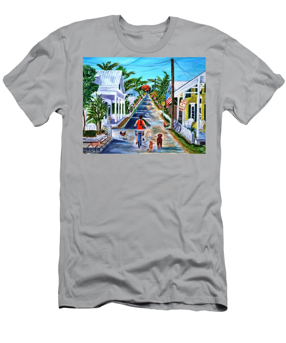 Key West T-Shirt featuring the painting Key West Lane by Linda Cabrera