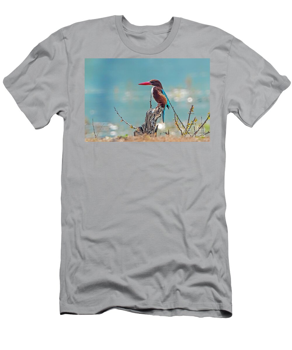 Bird T-Shirt featuring the photograph Kingfisher on a stump by Pravine Chester