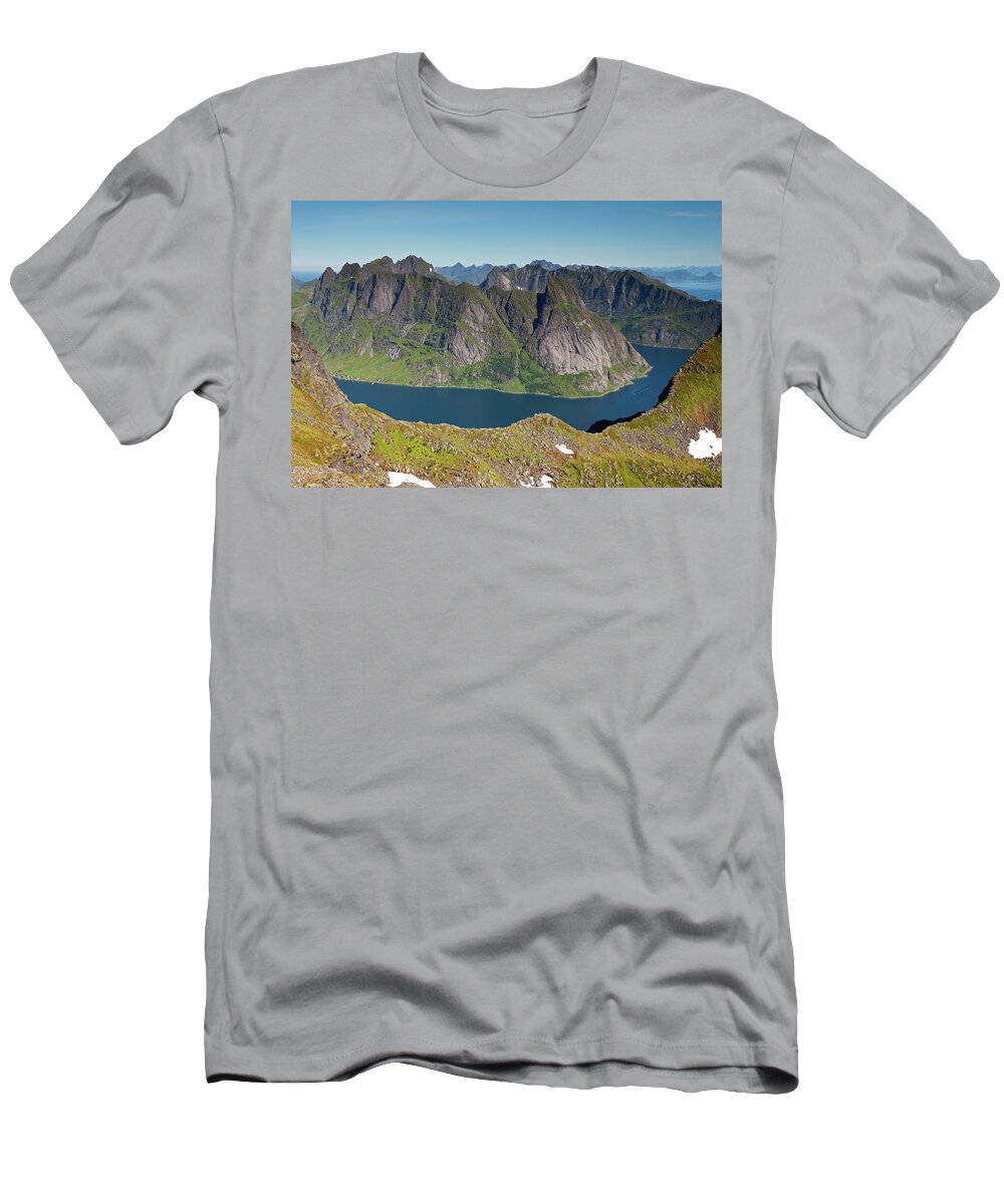 Kirkefjord T-Shirt featuring the photograph Kirkefjord View from Munken by Aivar Mikko