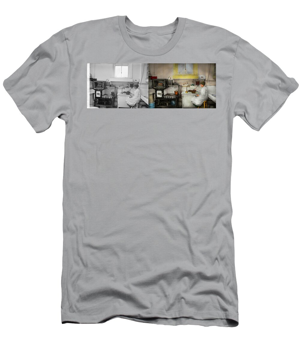 Kitchen T-Shirt featuring the photograph Kitchen - How I bake bread 1923 - Side by Side by Mike Savad