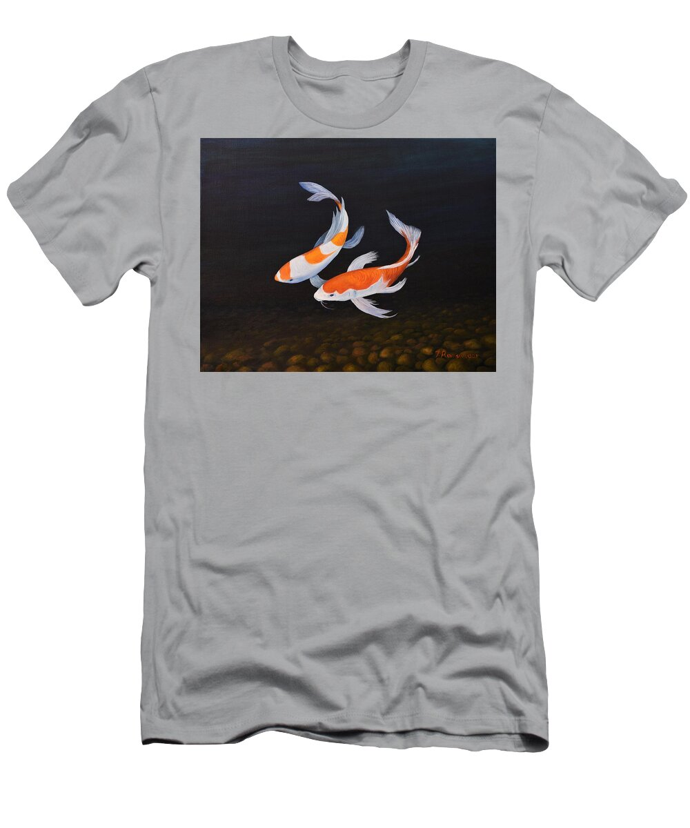 Koi T-Shirt featuring the painting Koi Love by Torrence Ramsundar
