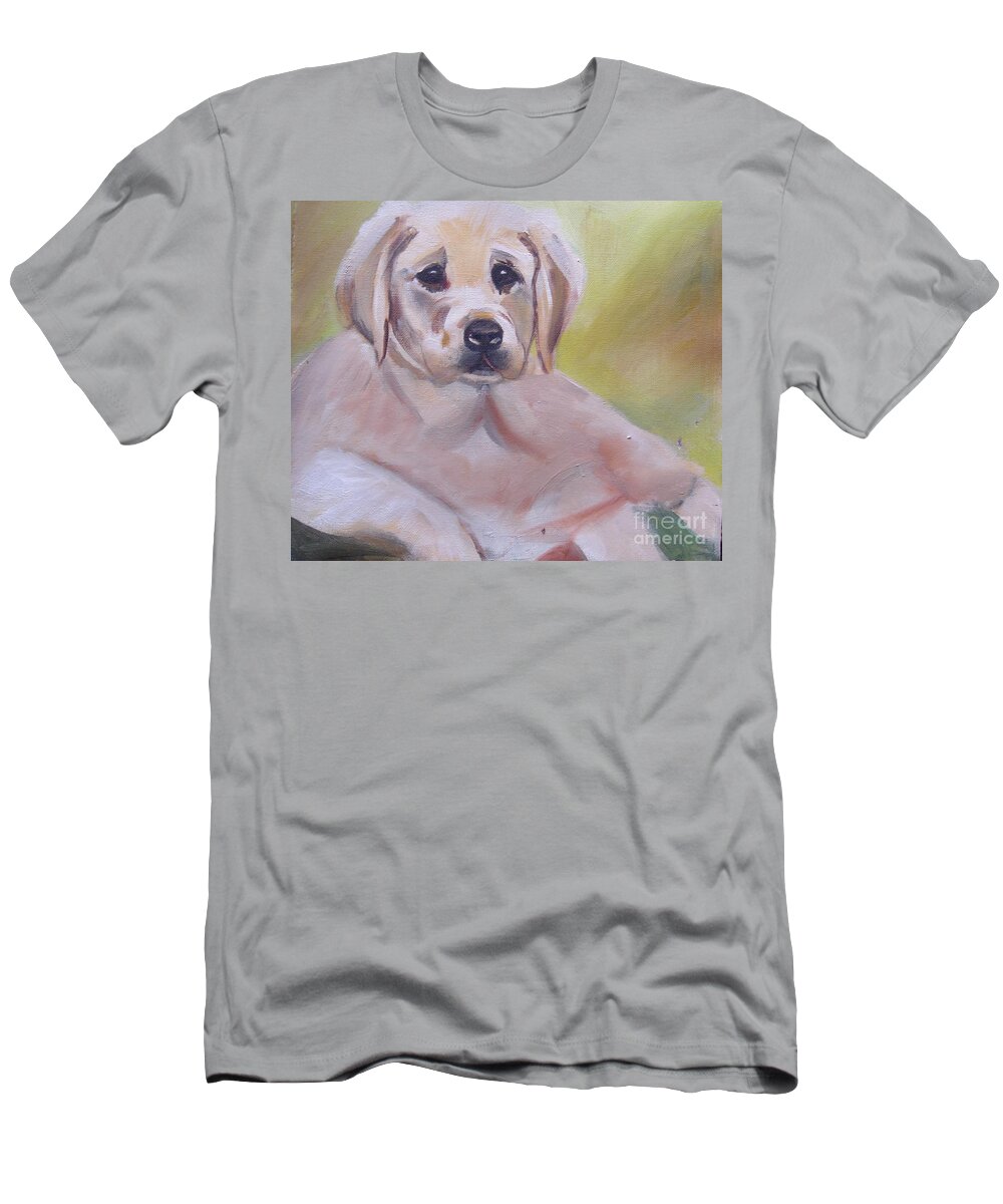 Dog T-Shirt featuring the painting Labrador puppy by Angela Cartner