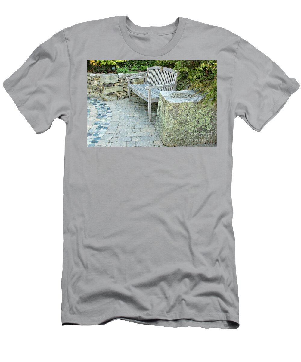 Botanic Gardens T-Shirt featuring the photograph Labyrinth Bench by Marilyn Cornwell