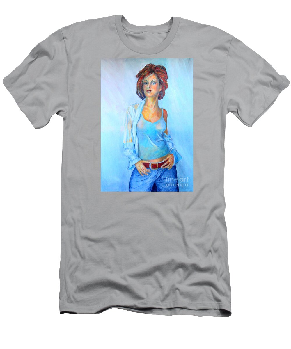 Beauty T-Shirt featuring the painting Lady in Blue II by Dagmar Helbig