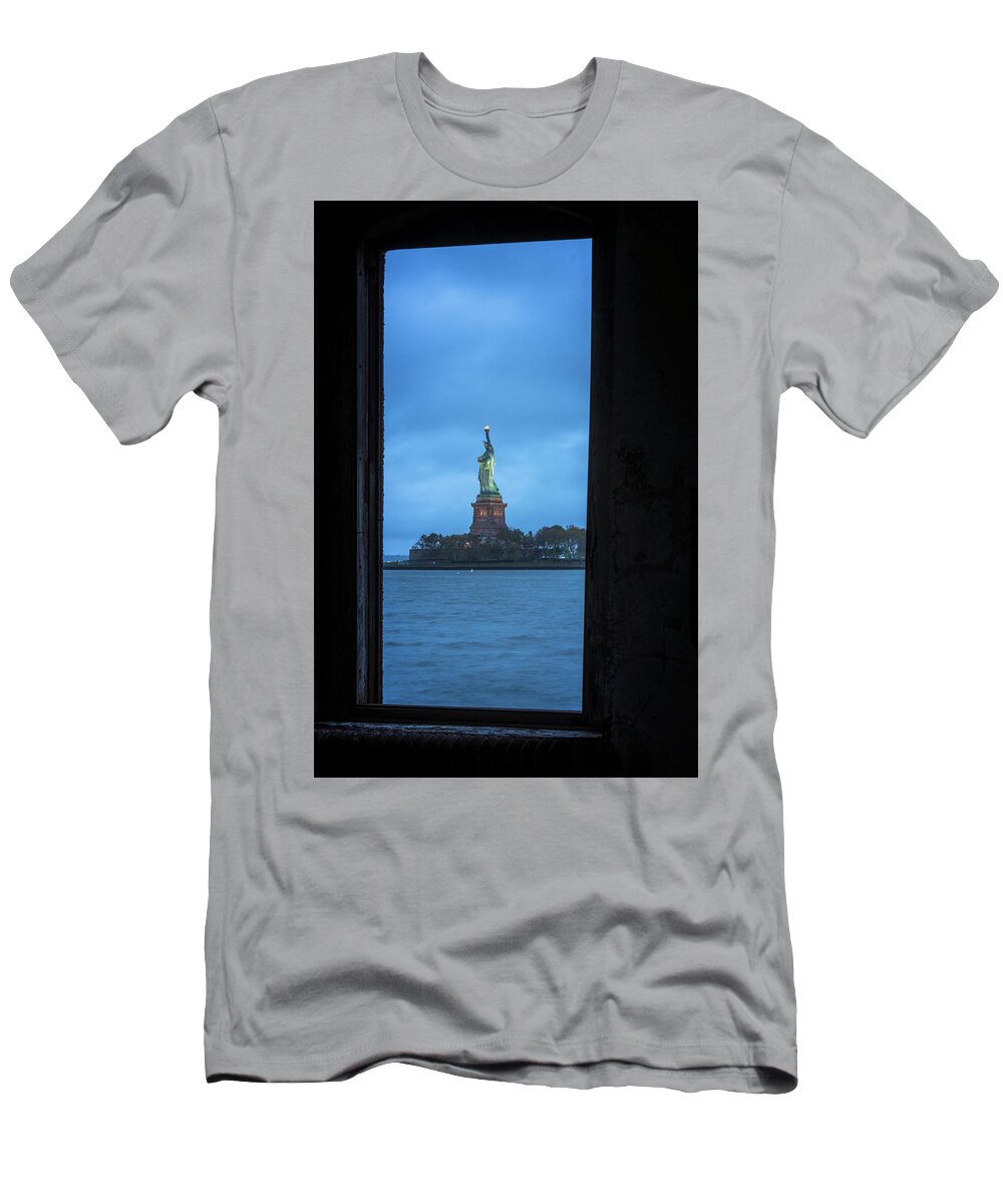 Jersey City New Jersey T-Shirt featuring the photograph Lady Liberty View by Tom Singleton