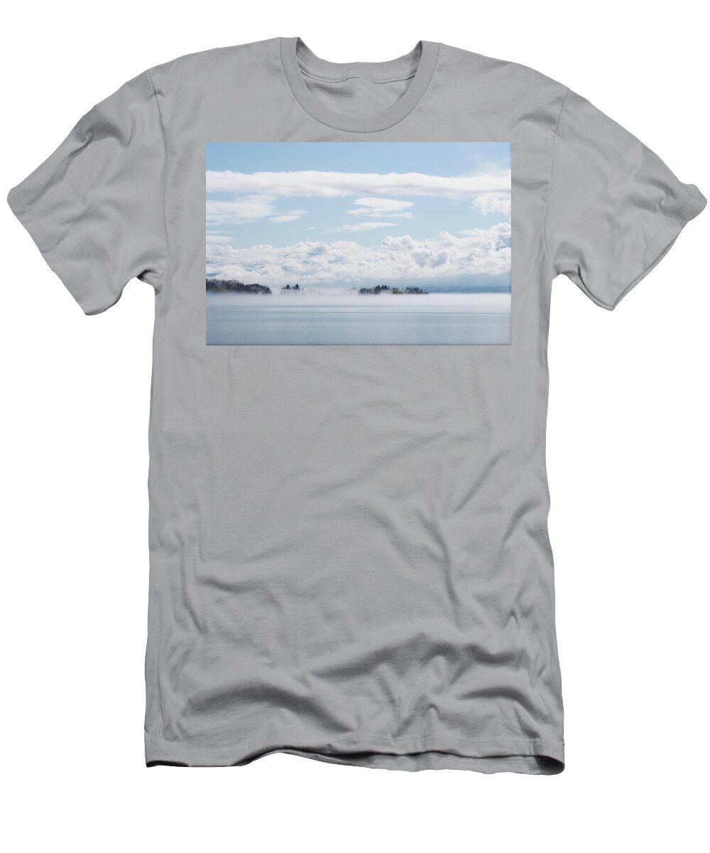 West Kelowna T-Shirt featuring the photograph Lake Okanagan Fog and Clouds by Allan Van Gasbeck