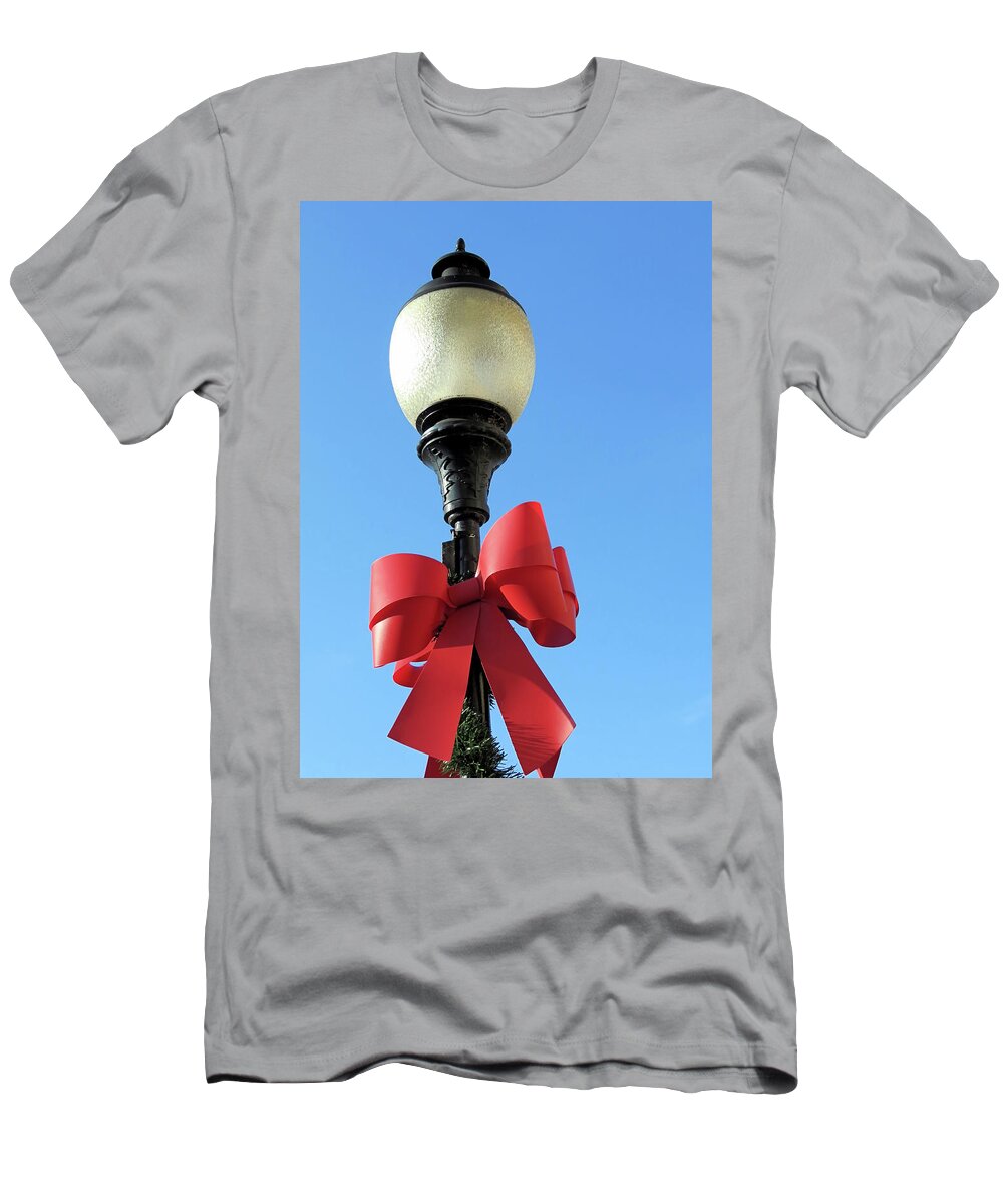 Lamp Post T-Shirt featuring the photograph Lamp Post with Red Bow by Janice Drew
