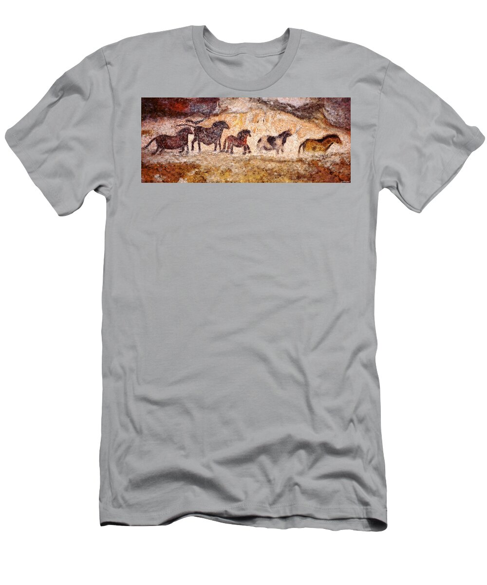 Lascaux T-Shirt featuring the digital art Lascaux Horses by Weston Westmoreland