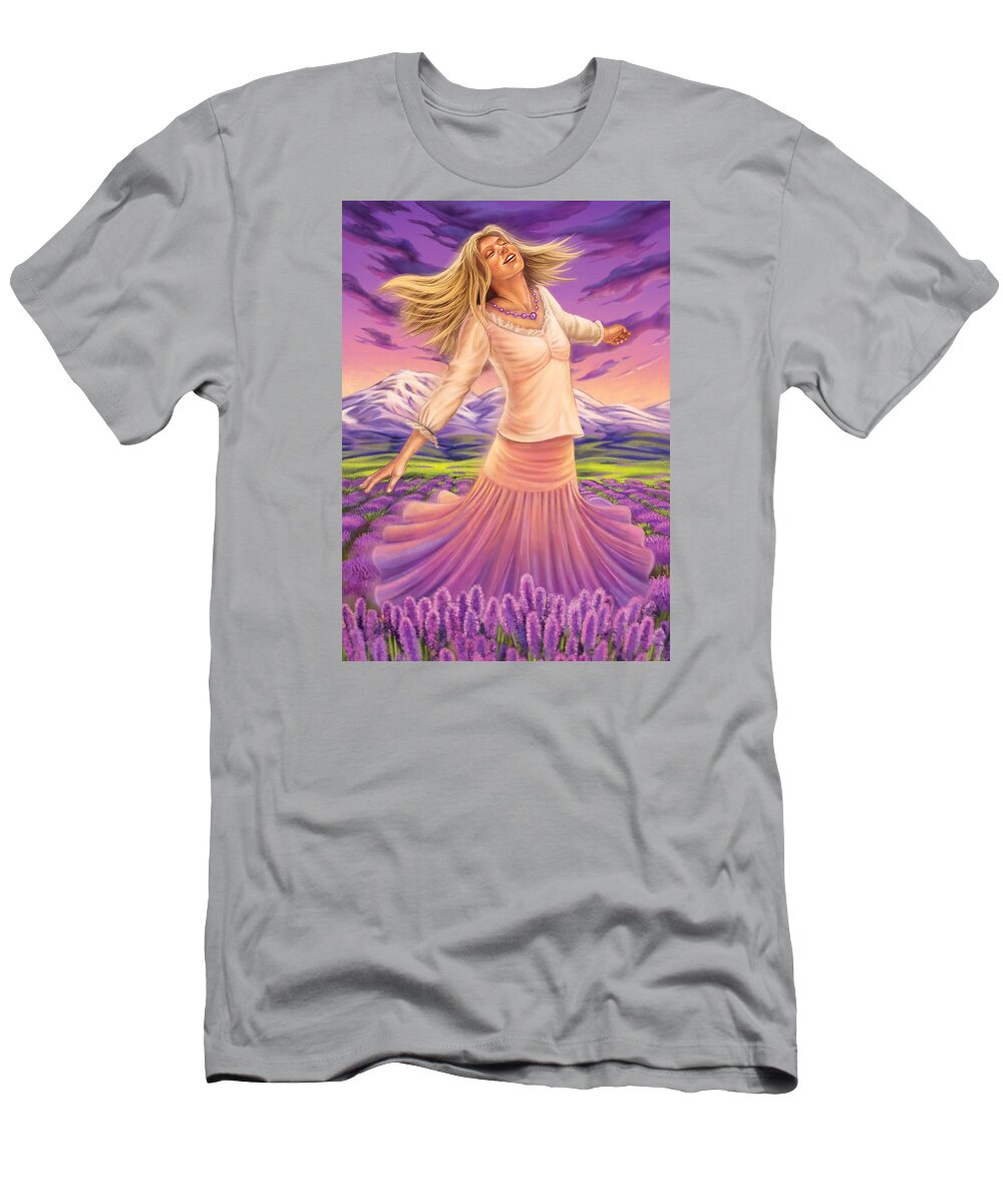 Lavender T-Shirt featuring the mixed media Lavender - Heal through Joy by Anne Wertheim