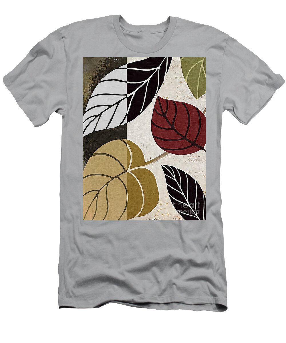 Leaf T-Shirt featuring the painting Leaf Story by Mindy Sommers