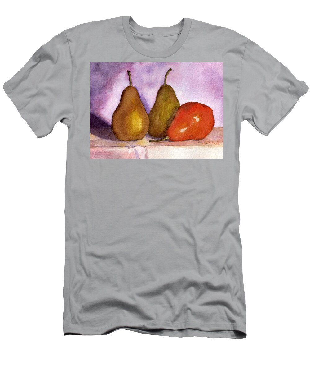 Watercolor T-Shirt featuring the painting Leaning Pear by Lynne Reichhart