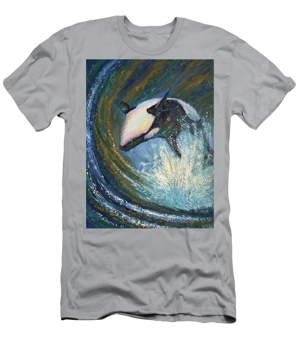 Killer Whale T-Shirt featuring the painting Leap Of Joy by Diane Quee