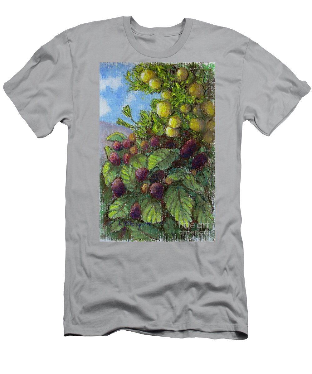 Lemon T-Shirt featuring the painting Lemons and Berries by Laurie Morgan