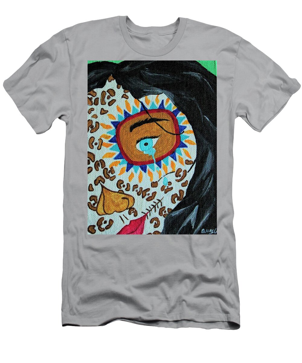 Day Of The Dead T-Shirt featuring the painting Leopard Tears by Amy Gallagher