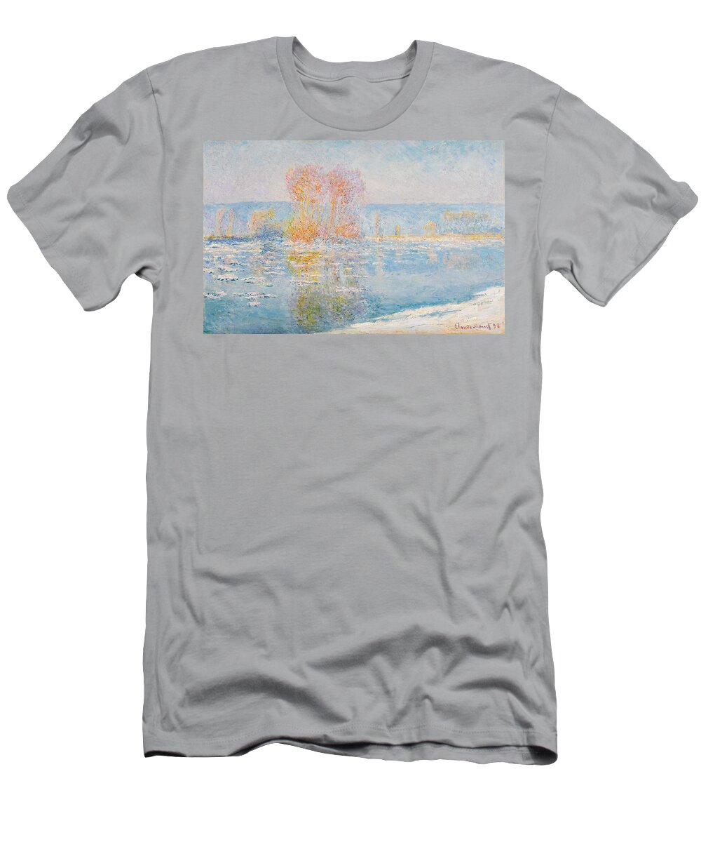 Claude Monet T-Shirt featuring the painting Les Glacons. Bennecourt by Claude Monet