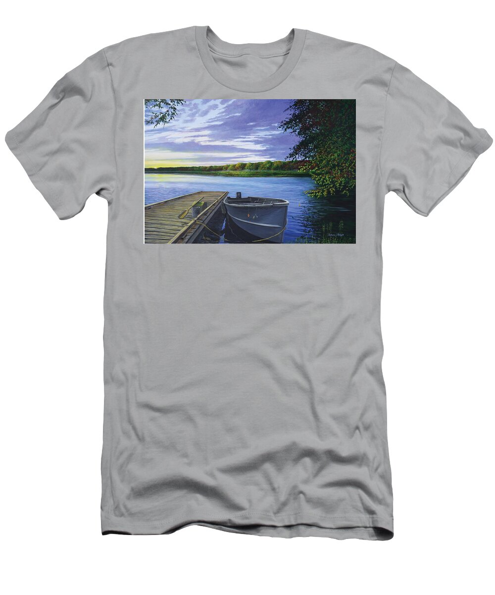 Outboard T-Shirt featuring the painting Let's Go Fishing by Anthony J Padgett