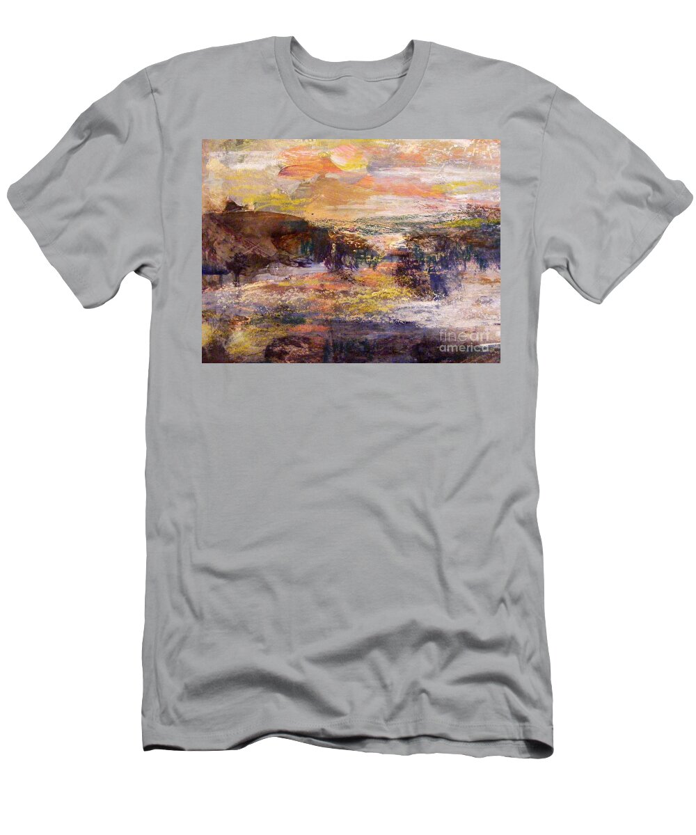 Abstract Gouache Landscape T-Shirt featuring the painting Light Show at Dawn by Nancy Kane Chapman
