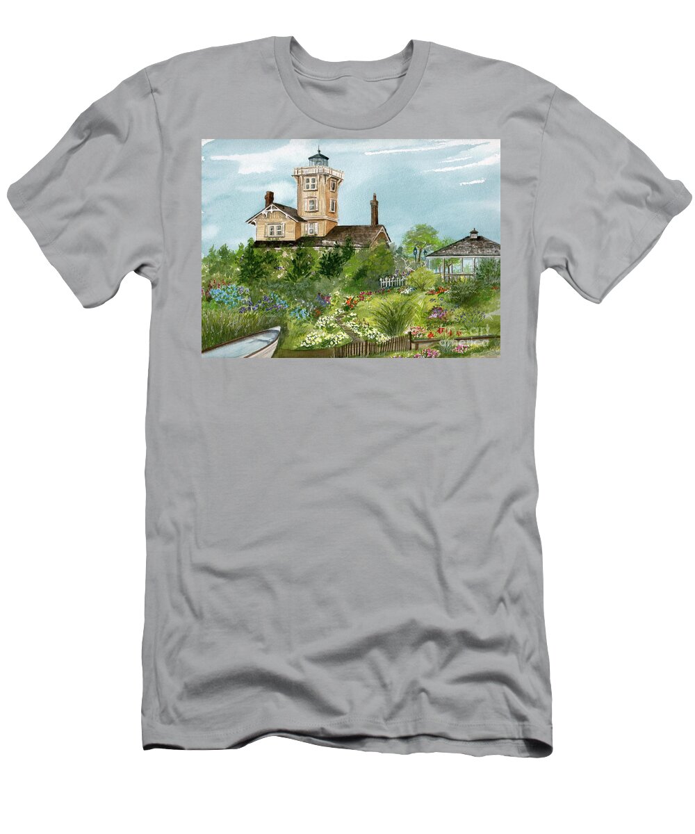 Gardens T-Shirt featuring the painting Lighthouse Gardens by Nancy Patterson