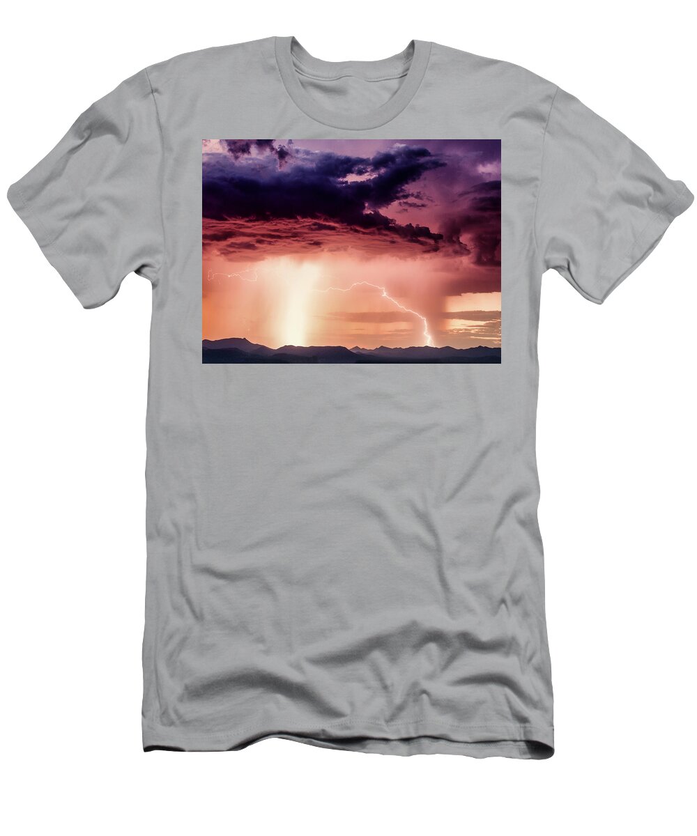 Lightning T-Shirt featuring the photograph Lightning at Sunset by Michael Newberry