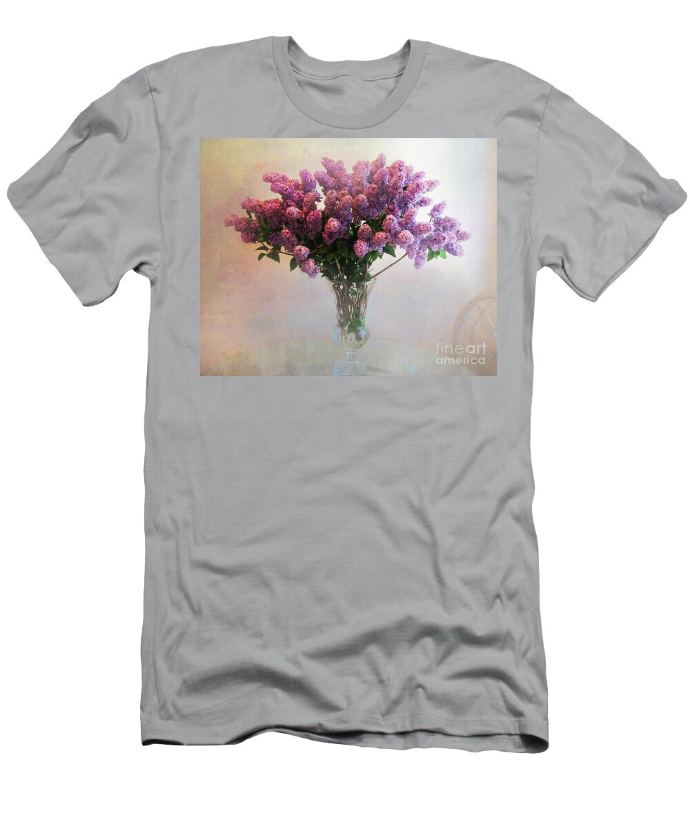 Lilac T-Shirt featuring the photograph Lilac Vase On Table by Peter Awax