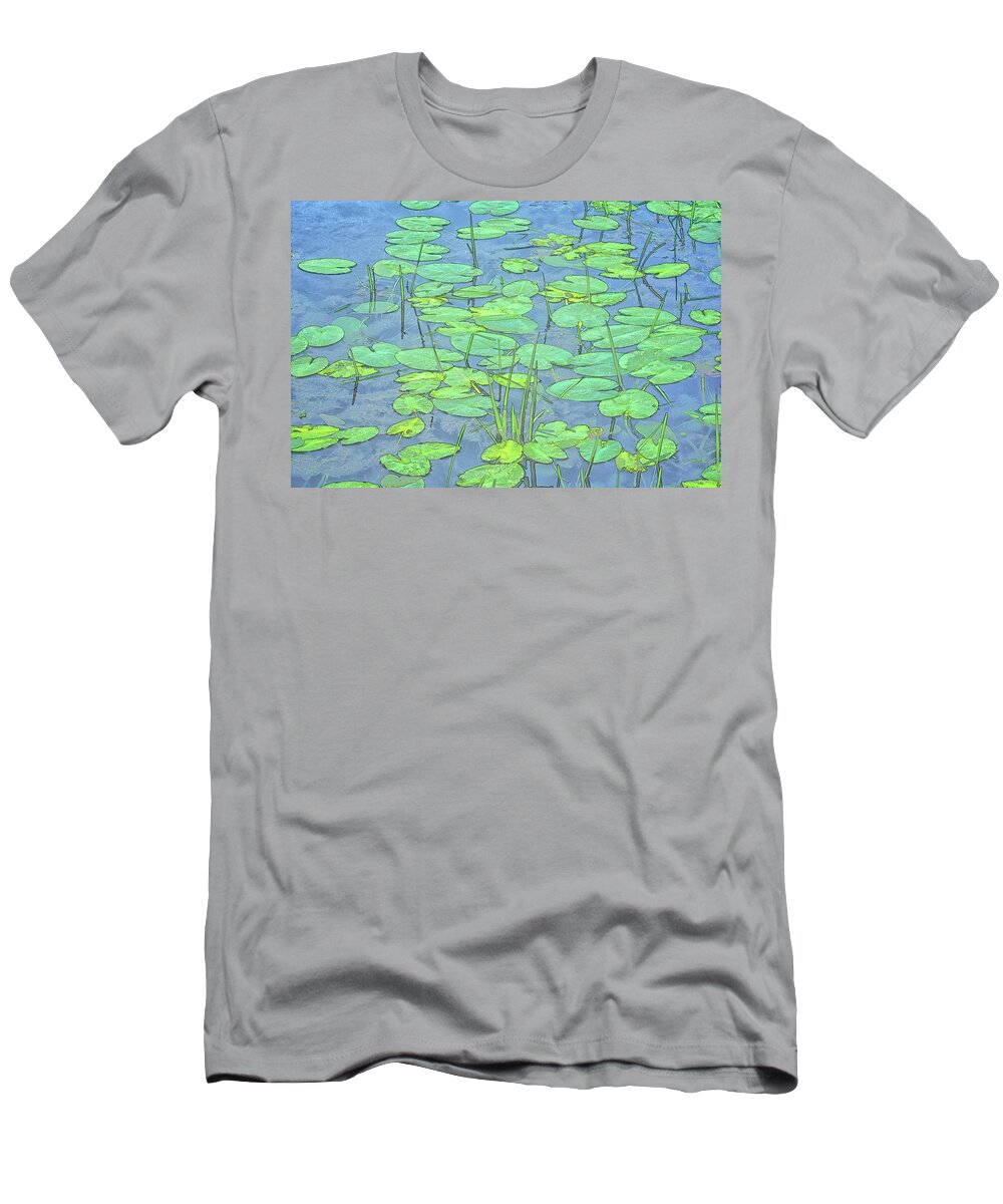 Lily Pads T-Shirt featuring the photograph Lily Pads -Coloring Book Effect by Constantine Gregory
