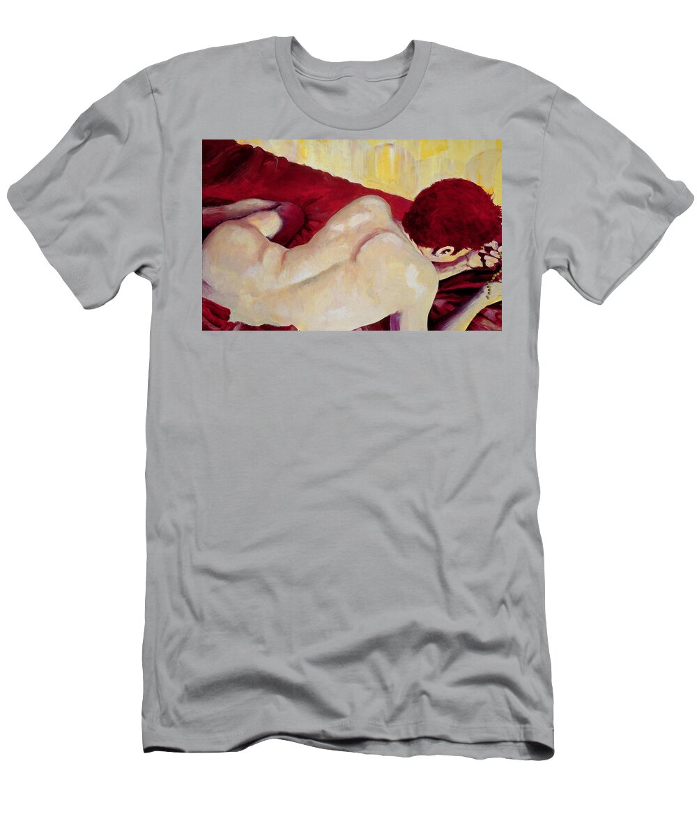 Male Figure T-Shirt featuring the painting Listen to the Night by Rene Capone