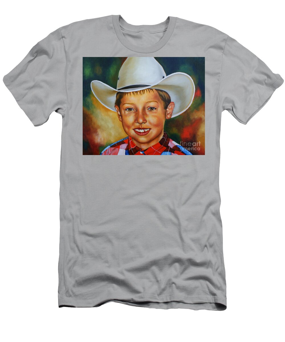 Boy T-Shirt featuring the painting Little Cowboy by Theresa Cangelosi